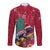 New Zealand Tuatara Christmas Long Sleeve Button Shirt Silver Fern and Xmas Pohutukawa Tree Red Color