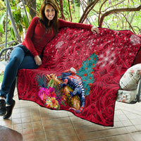 New Zealand Tuatara Christmas Quilt Silver Fern and Xmas Pohutukawa Tree Red Color