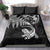 New Zealand Tuatara Tribal Tattoo Bedding Set Silver Fern and Maori Pattern Black Color