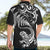 New Zealand Tuatara Tribal Tattoo Hawaiian Shirt Silver Fern and Maori Pattern Black Color