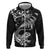 New Zealand Tuatara Tribal Tattoo Hoodie Silver Fern and Maori Pattern Black Color