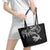 New Zealand Tuatara Tribal Tattoo Leather Tote Bag Silver Fern and Maori Pattern Black Color