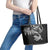 New Zealand Tuatara Tribal Tattoo Leather Tote Bag Silver Fern and Maori Pattern Black Color