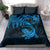 New Zealand Tuatara Tribal Tattoo Bedding Set Silver Fern and Maori Pattern Blue Color