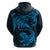 New Zealand Tuatara Tribal Tattoo Hoodie Silver Fern and Maori Pattern Blue Color