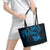 New Zealand Tuatara Tribal Tattoo Leather Tote Bag Silver Fern and Maori Pattern Blue Color