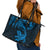 New Zealand Tuatara Tribal Tattoo Leather Tote Bag Silver Fern and Maori Pattern Blue Color