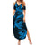 New Zealand Tuatara Tribal Tattoo Summer Maxi Dress Silver Fern and Maori Pattern Blue Color