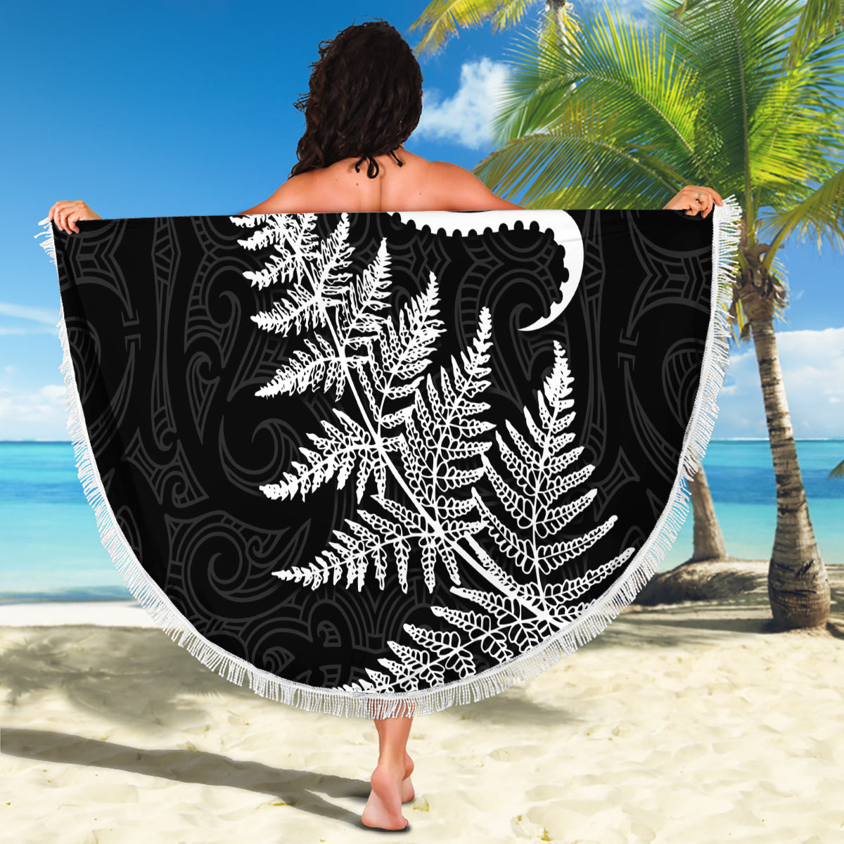 New Zealand Octopus Tattoo and Fern Beach Blanket Maori Pattern