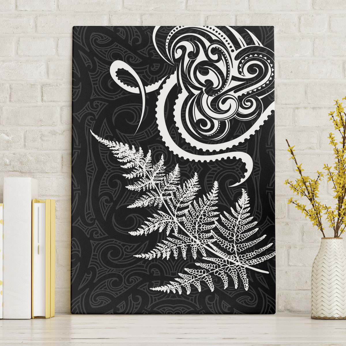 New Zealand Octopus Tattoo and Fern Canvas Wall Art Maori Pattern