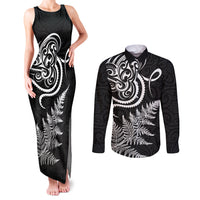 New Zealand Octopus Tattoo and Fern Couples Matching Tank Maxi Dress and Long Sleeve Button Shirt Maori Pattern