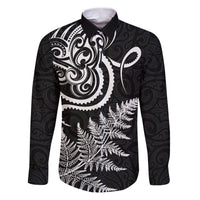 New Zealand Octopus Tattoo and Fern Family Matching Puletasi and Hawaiian Shirt Maori Pattern LT03 Dad's Shirt - Long Sleeve Black - Polynesian Pride