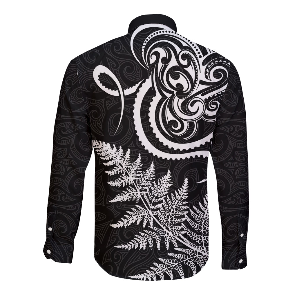 New Zealand Octopus Tattoo and Fern Long Sleeve Button Shirt Maori Pattern