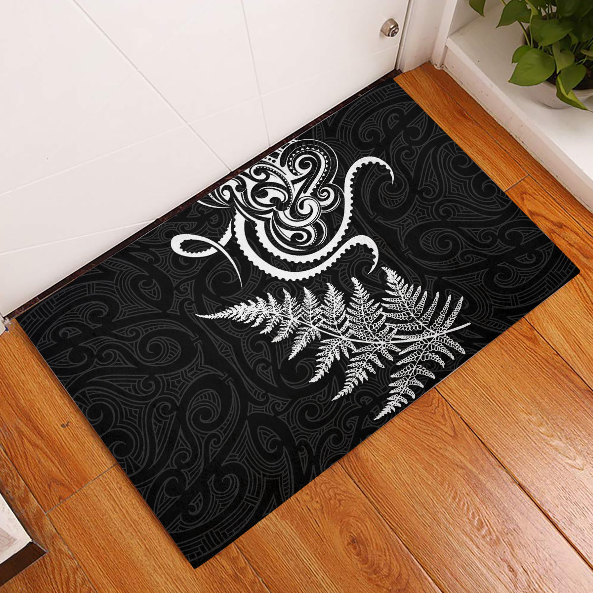 New Zealand Octopus Tattoo and Fern Rubber Doormat Maori Pattern
