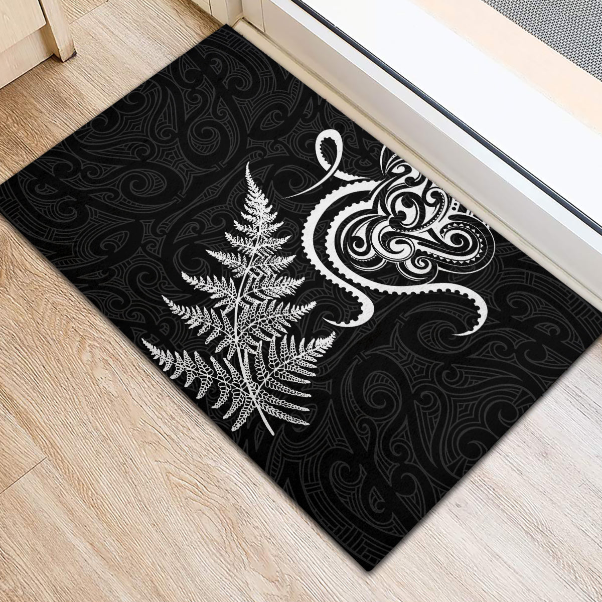 New Zealand Octopus Tattoo and Fern Rubber Doormat Maori Pattern
