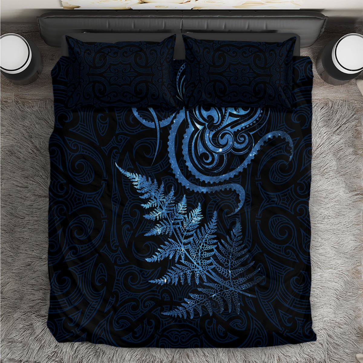 New Zealand Octopus Tattoo and Fern Bedding Set Maori Pattern Matariki Style