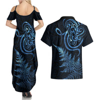 New Zealand Octopus Tattoo and Fern Couples Matching Summer Maxi Dress and Hawaiian Shirt Maori Pattern Matariki Style LT03 - Polynesian Pride