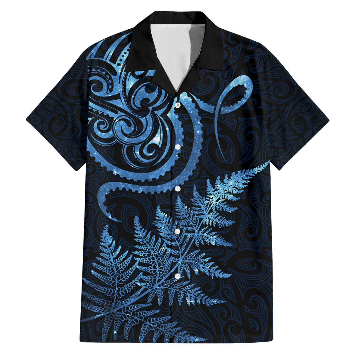 New Zealand Octopus Tattoo and Fern Family Matching Mermaid Dress and Hawaiian Shirt Maori Pattern Matariki Style LT03 Dad's Shirt - Short Sleeve Blue - Polynesian Pride