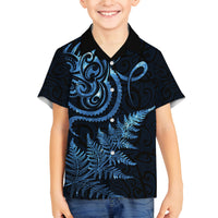 New Zealand Octopus Tattoo and Fern Family Matching Off The Shoulder Long Sleeve Dress and Hawaiian Shirt Maori Pattern Matariki Style LT03 Son's Shirt Blue - Polynesian Pride