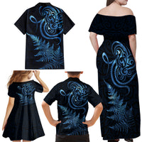 New Zealand Octopus Tattoo and Fern Family Matching Off Shoulder Maxi Dress and Hawaiian Shirt Maori Pattern Matariki Style LT03 - Polynesian Pride