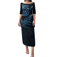 New Zealand Octopus Tattoo and Fern Family Matching Puletasi and Hawaiian Shirt Maori Pattern Matariki Style LT03 Mom's Dress Blue - Polynesian Pride