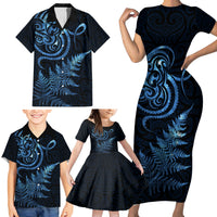 New Zealand Octopus Tattoo and Fern Family Matching Short Sleeve Bodycon Dress and Hawaiian Shirt Maori Pattern Matariki Style LT03 - Polynesian Pride