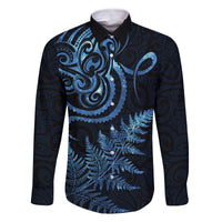 New Zealand Octopus Tattoo and Fern Family Matching Tank Maxi Dress and Hawaiian Shirt Maori Pattern Matariki Style LT03 Dad's Shirt - Long Sleeve Blue - Polynesian Pride