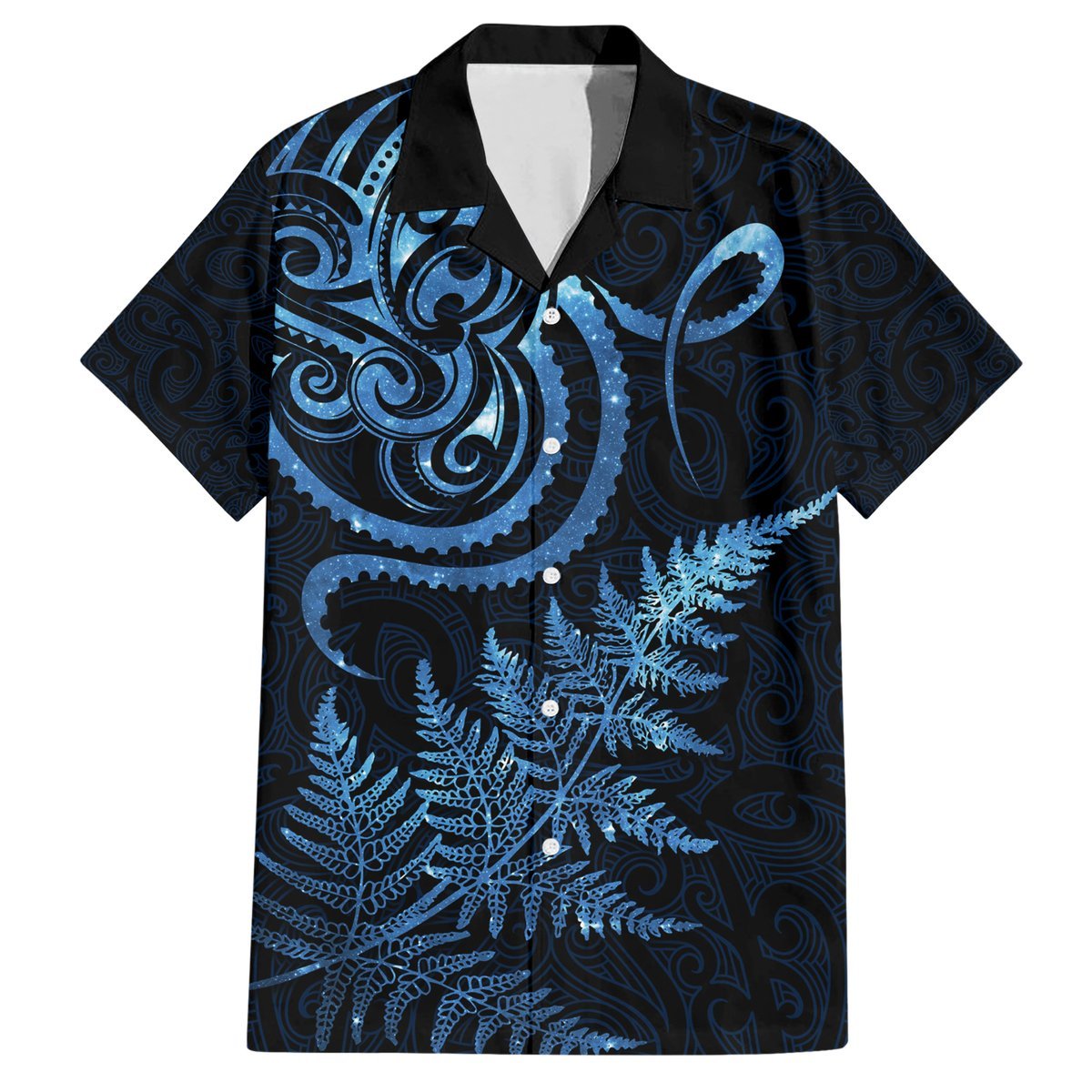 New Zealand Octopus Tattoo and Fern Hawaiian Shirt Maori Pattern Matariki Style LT03 Blue - Polynesian Pride