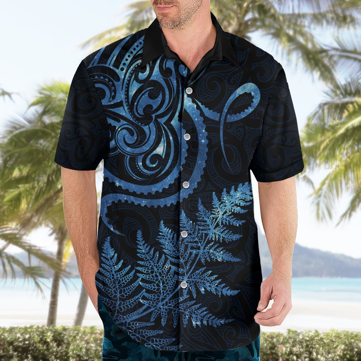 New Zealand Octopus Tattoo and Fern Hawaiian Shirt Maori Pattern Matariki Style LT03 - Polynesian Pride