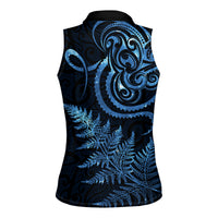 New Zealand Octopus Tattoo and Fern Women Sleeveless Polo Shirt Maori Pattern Matariki Style