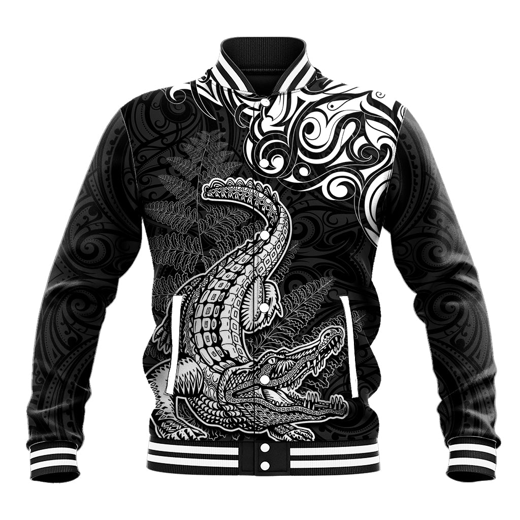 New Zealand Crocodile Tattoo and Fern Baseball Jacket Maori Pattern