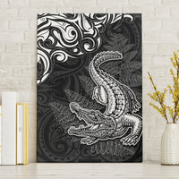 New Zealand Crocodile Tattoo and Fern Canvas Wall Art Maori Pattern