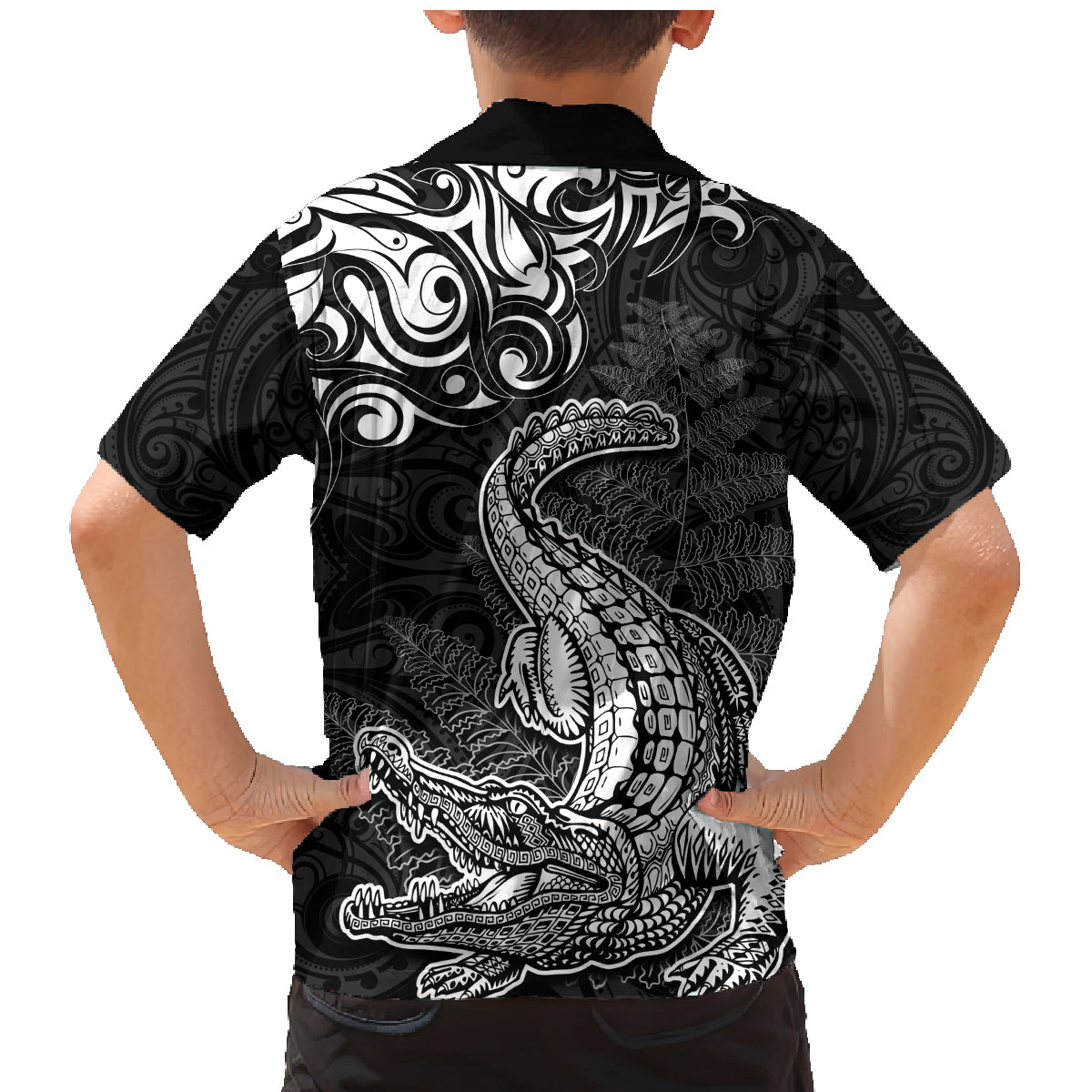 New Zealand Crocodile Tattoo and Fern Family Matching Mermaid Dress and Hawaiian Shirt Maori Pattern LT03 - Polynesian Pride