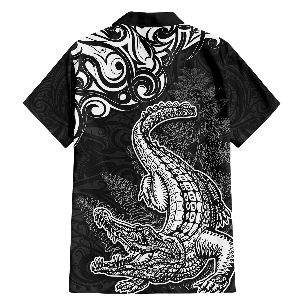 New Zealand Crocodile Tattoo and Fern Family Matching Puletasi and Hawaiian Shirt Maori Pattern LT03 - Polynesian Pride