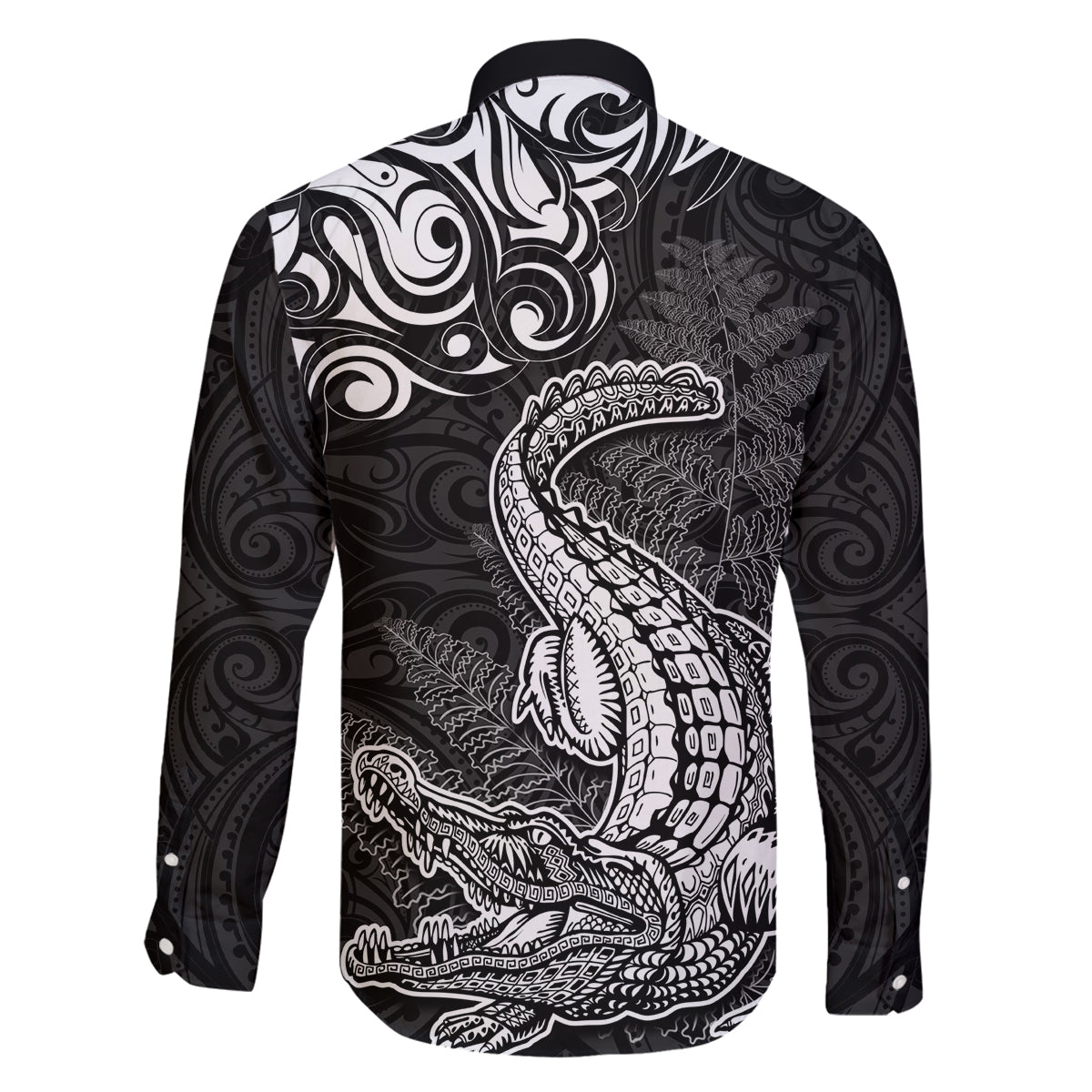 New Zealand Crocodile Tattoo and Fern Family Matching Puletasi and Hawaiian Shirt Maori Pattern LT03 - Polynesian Pride