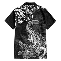 New Zealand Crocodile Tattoo and Fern Family Matching Short Sleeve Bodycon Dress and Hawaiian Shirt Maori Pattern LT03 - Polynesian Pride