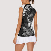 New Zealand Crocodile Tattoo and Fern Women Sleeveless Polo Shirt Maori Pattern