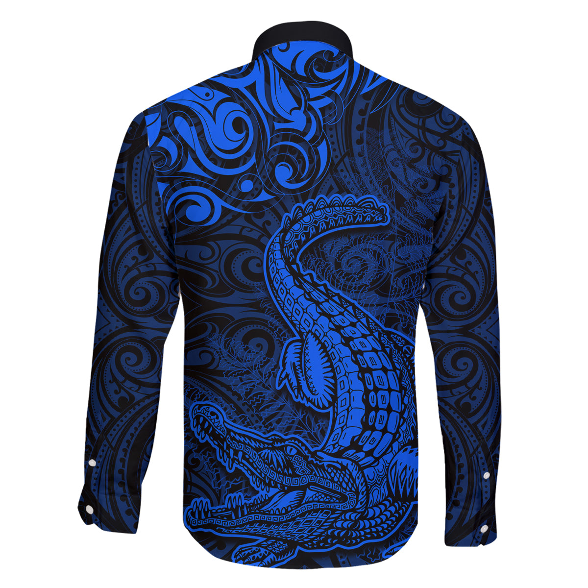 New Zealand Crocodile Tattoo and Fern Family Matching Mermaid Dress and Hawaiian Shirt Maori Pattern Blue Color LT03 - Polynesian Pride