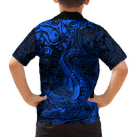 New Zealand Crocodile Tattoo and Fern Family Matching Puletasi and Hawaiian Shirt Maori Pattern Blue Color LT03 - Polynesian Pride