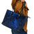 New Zealand Crocodile Tattoo and Fern Leather Tote Bag Maori Pattern Blue Color