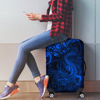 New Zealand Crocodile Tattoo and Fern Luggage Cover Maori Pattern Blue Color