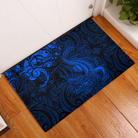 New Zealand Crocodile Tattoo and Fern Rubber Doormat Maori Pattern Blue Color