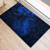 New Zealand Crocodile Tattoo and Fern Rubber Doormat Maori Pattern Blue Color