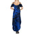 New Zealand Crocodile Tattoo and Fern Summer Maxi Dress Maori Pattern Blue Color