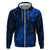 New Zealand Crocodile Tattoo and Fern Zip Hoodie Maori Pattern Blue Color