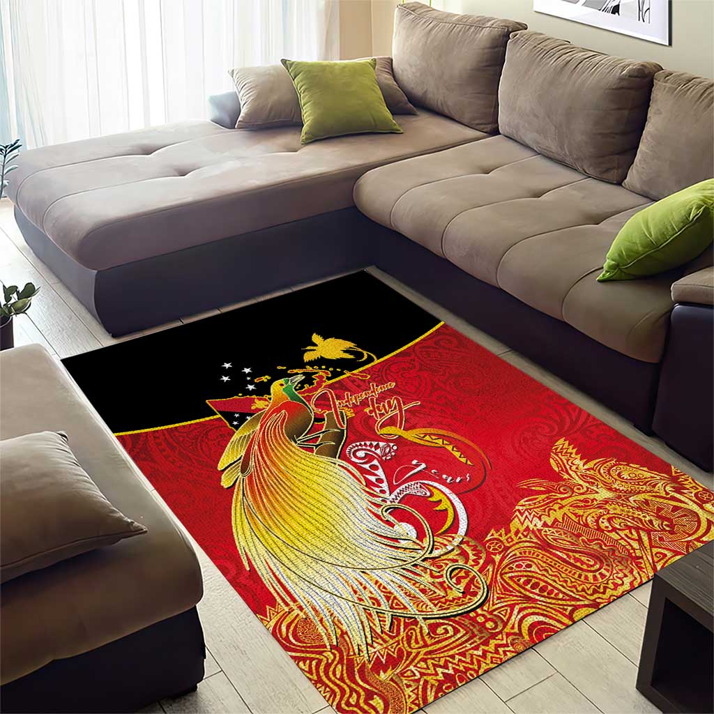Papua New Guinea Independence Day Area Rug Happy Anniversary 50th Bird-of-paradise Melanesian Tattoos - Polynesian Pride