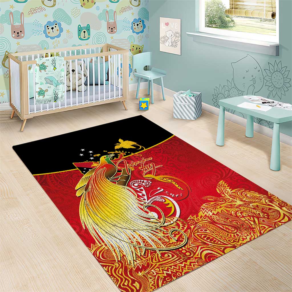 Papua New Guinea Independence Day Area Rug Happy Anniversary 50th Bird-of-paradise Melanesian Tattoos - Polynesian Pride