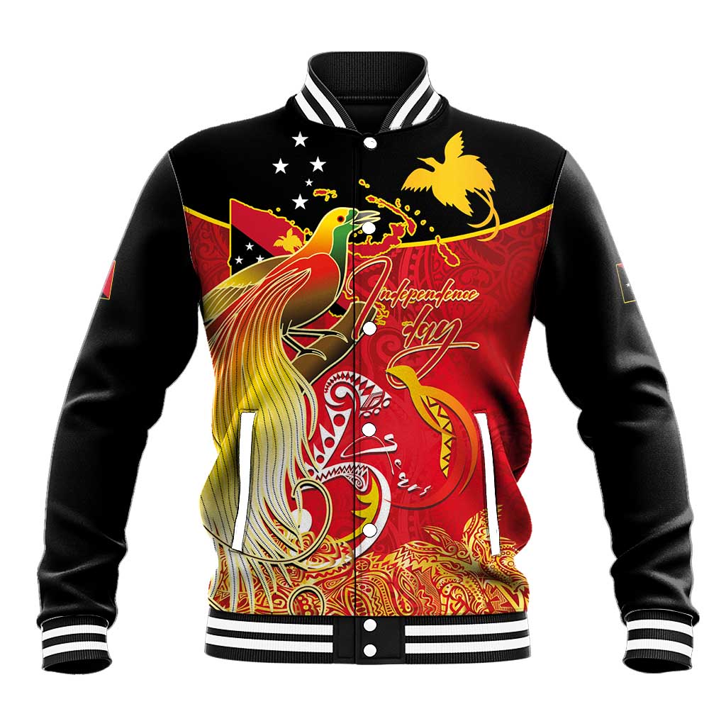Papua New Guinea Independence Day Baseball Jacket Happy Anniversary 50th Bird-of-paradise Melanesian Tattoos - Polynesian Pride