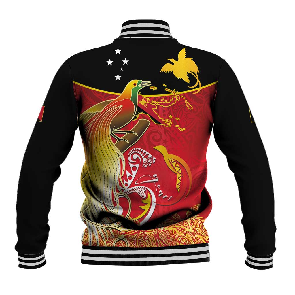 Papua New Guinea Independence Day Baseball Jacket Happy Anniversary 50th Bird-of-paradise Melanesian Tattoos - Polynesian Pride