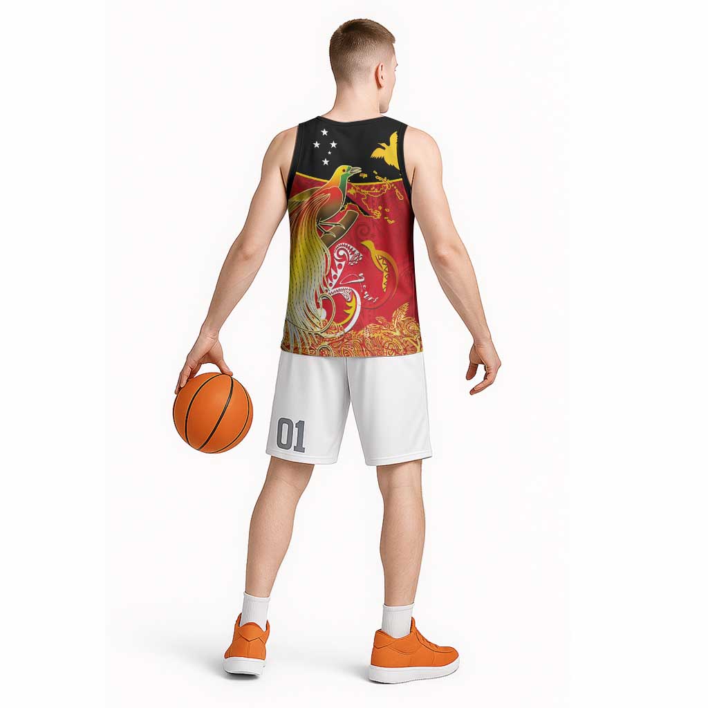 Papua New Guinea Independence Day Basketball Jersey Happy Anniversary 50th Bird-of-paradise Melanesian Tattoos - Polynesian Pride